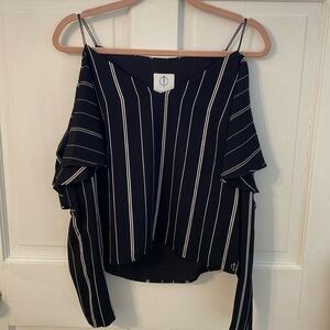 Black-and-white cold shoulder top